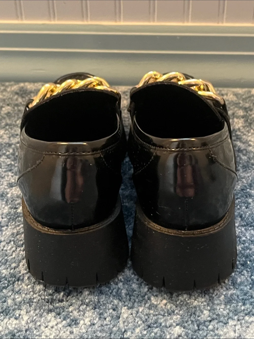 GUESS Black Platform Chain Loafers Chunky Lug Sole Slip On Shoes 7